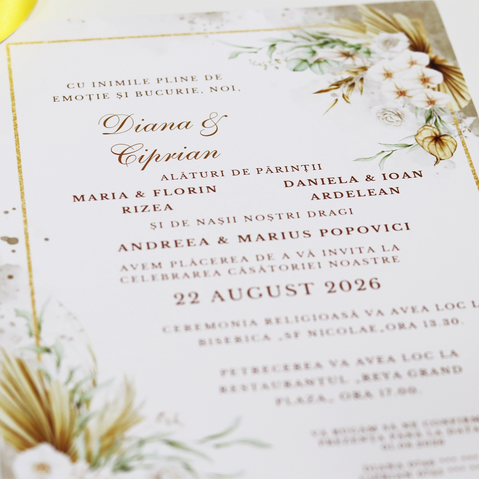 Invitație papirus nuntă, model floral [3]