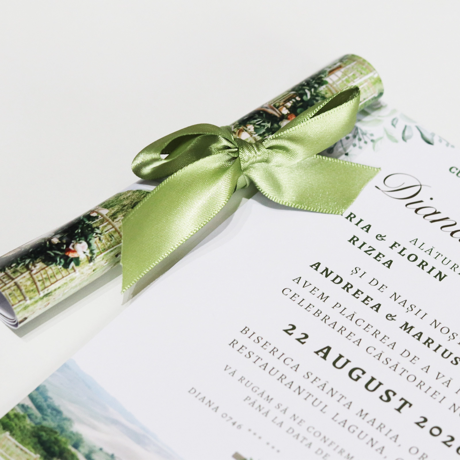 Invitație papirus nuntă, peisaj cu miri [2]