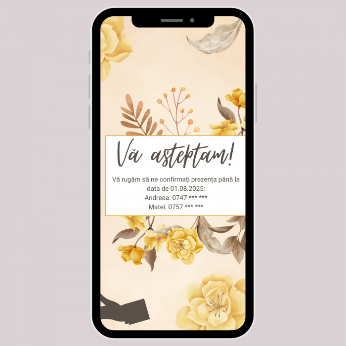 Invitație video de nuntă, model floral auriu [6]