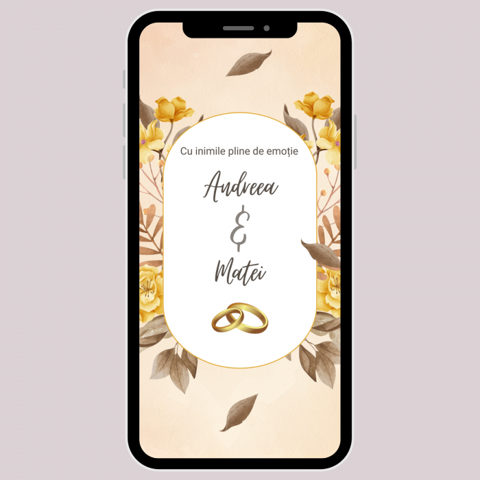 Invitație video de nuntă, model floral auriu [1]