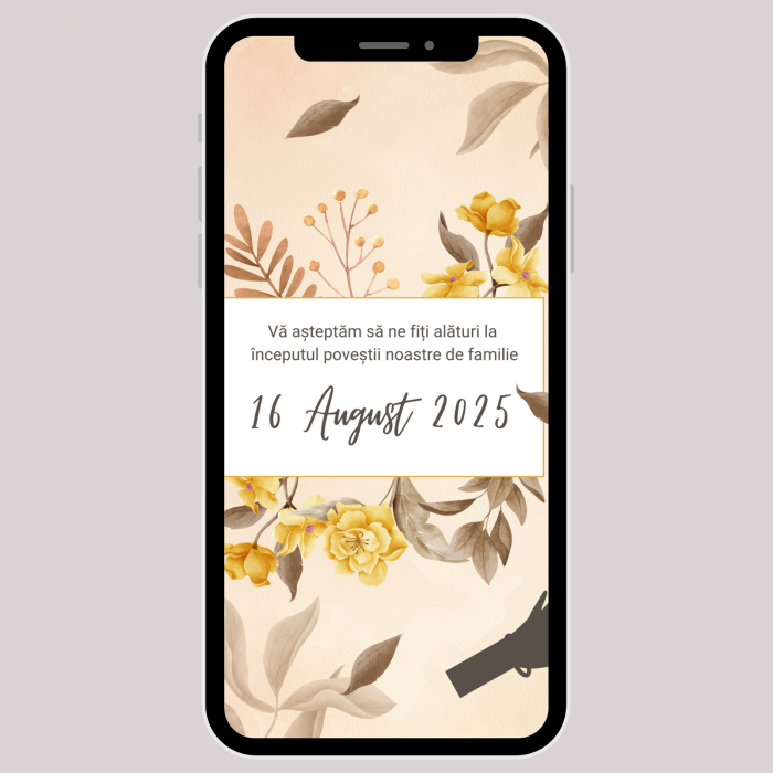 Invitație video de nuntă, model floral auriu [2]