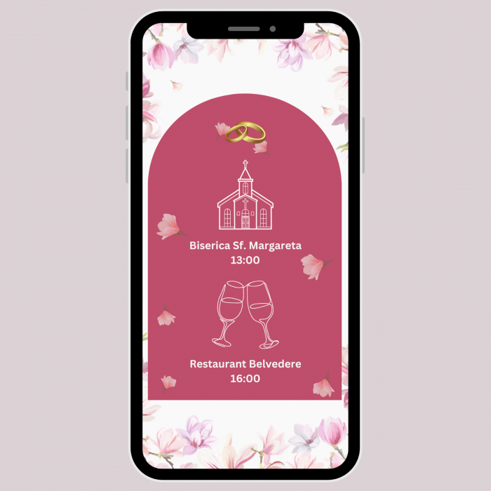 Invitație video de nuntă, model floral roz [3]