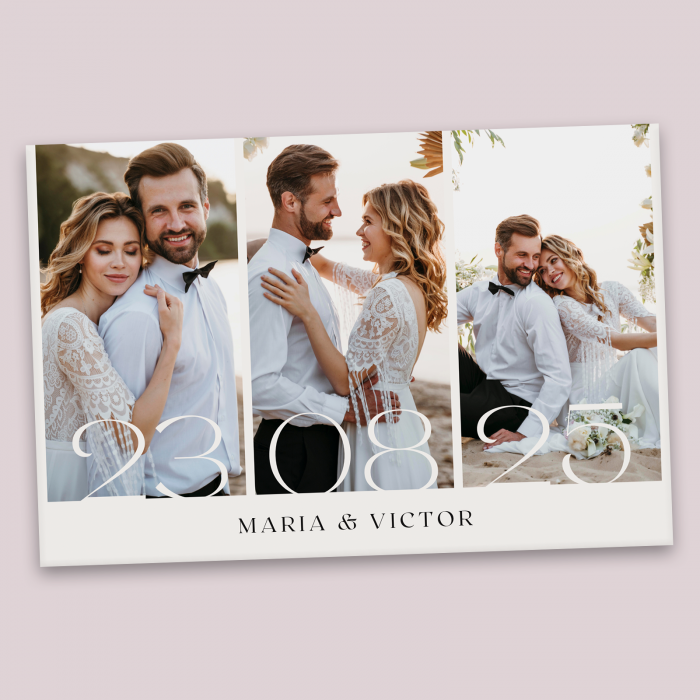 Mărturie magnetică nuntă cu 3 fotografii, dată și nume personalizate [1]