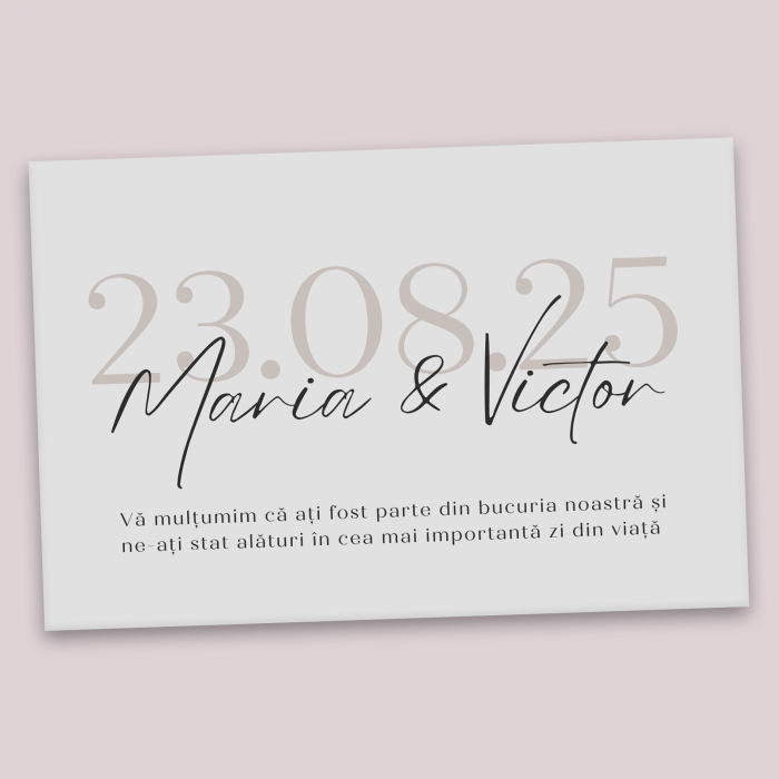 Mărturie magnet nuntă cu design minimalist, dată  și numele mirilor [1]