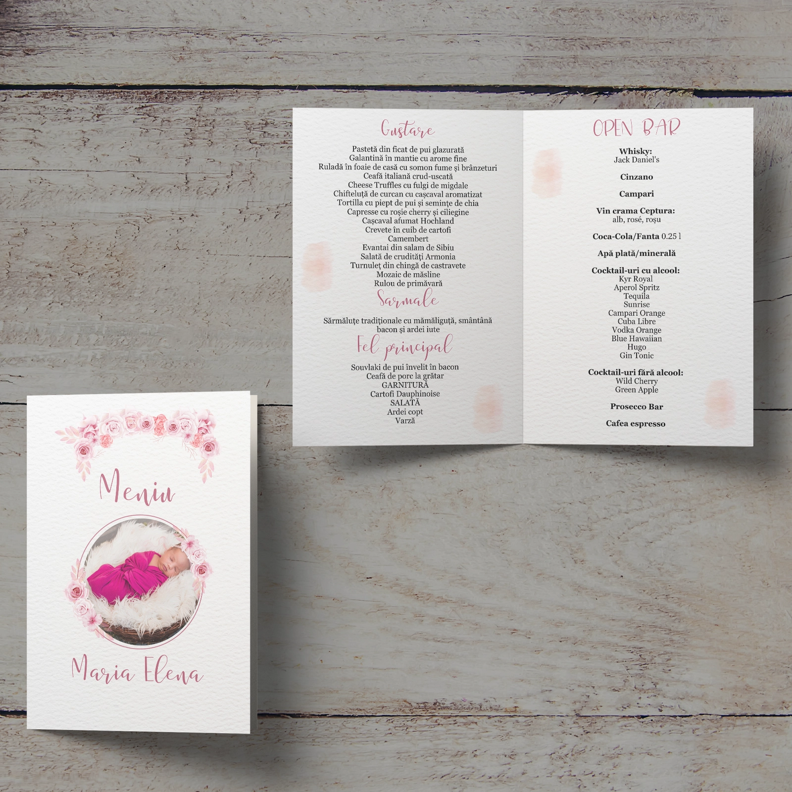 Meniu botez, design floral roz [2]