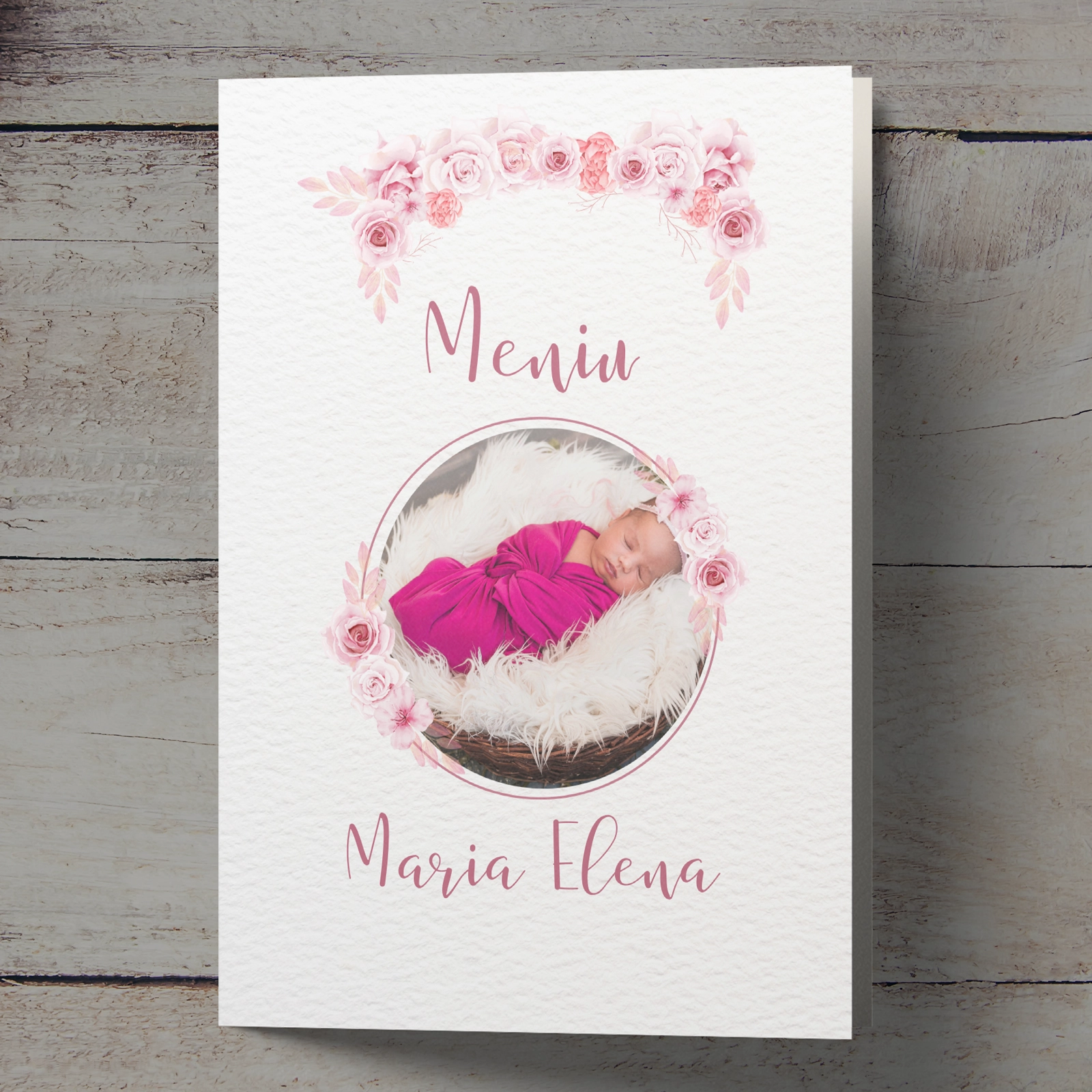 Meniu botez, design floral roz [1]