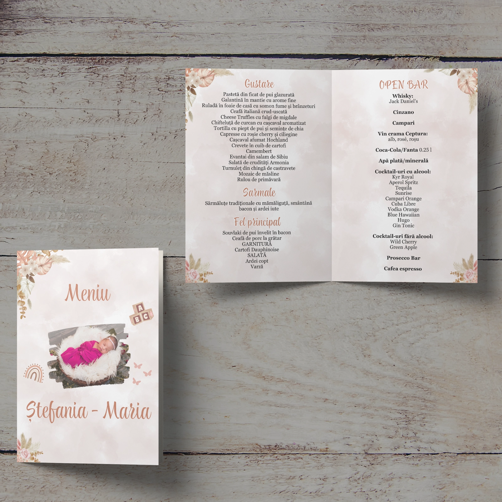 Meniu botez, model floral cu poza [2]