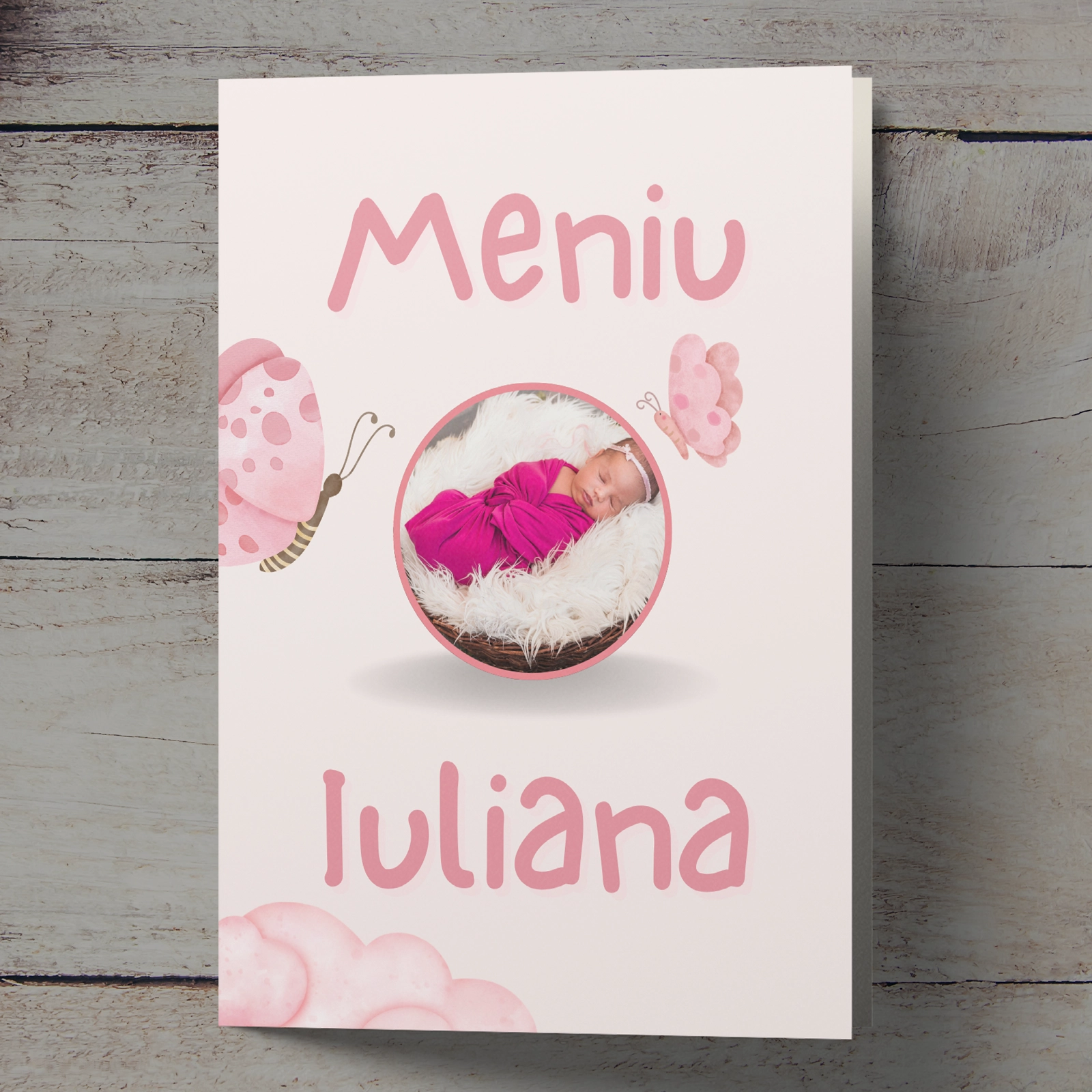 Meniu botez, roz cu fluturi și poză [1]