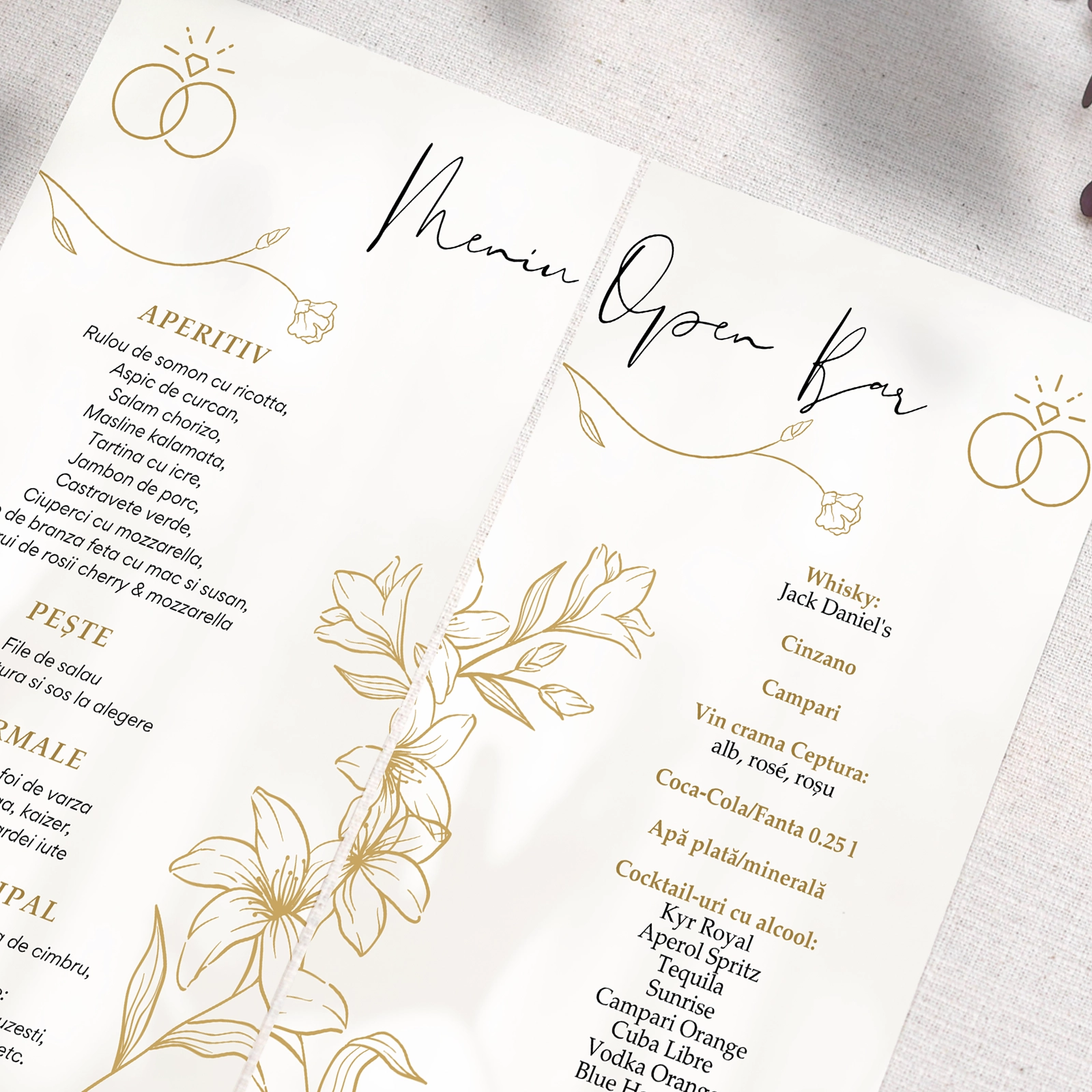 Meniu individual nuntă, inele cu flori [2]