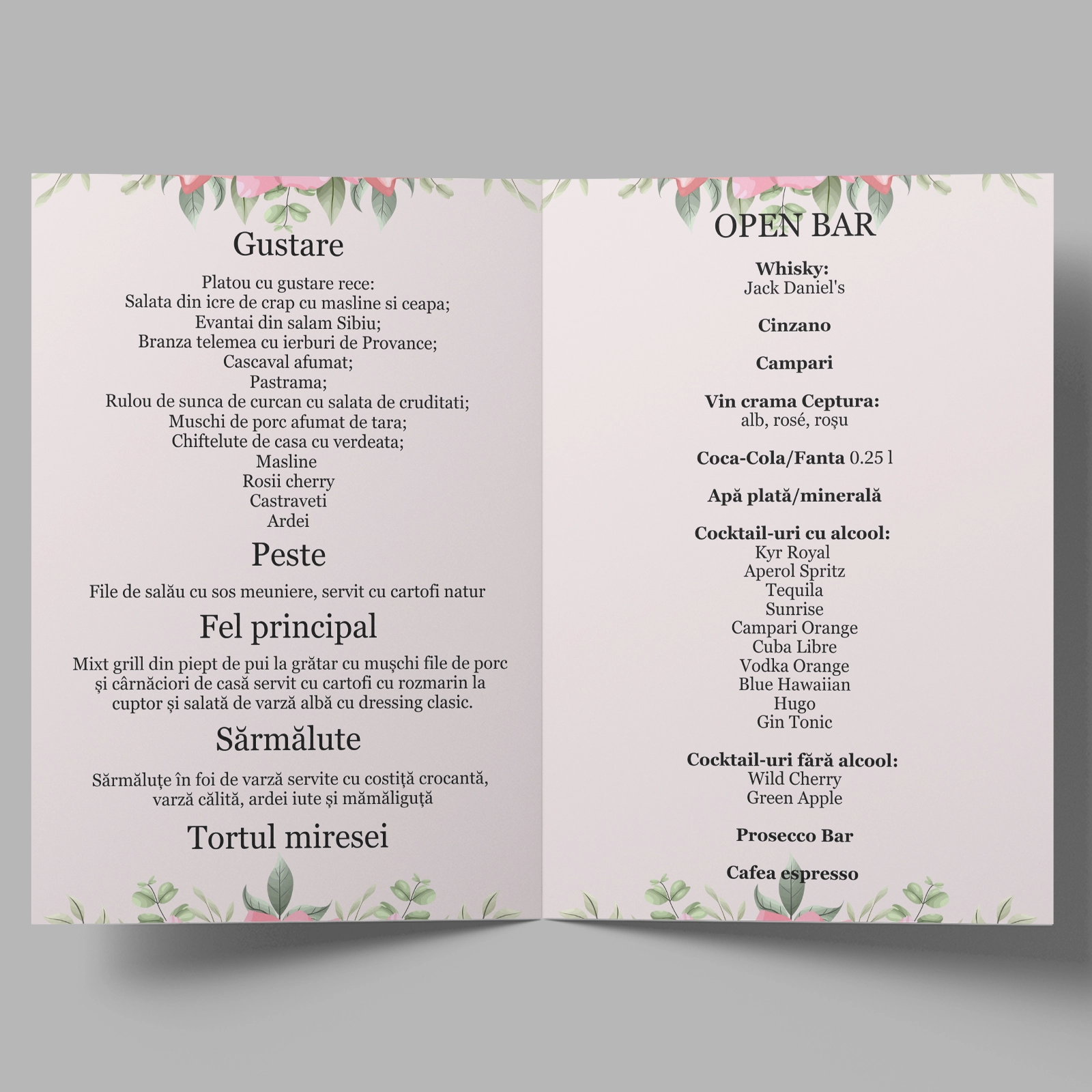 Meniu nuntă cu design floral [2]