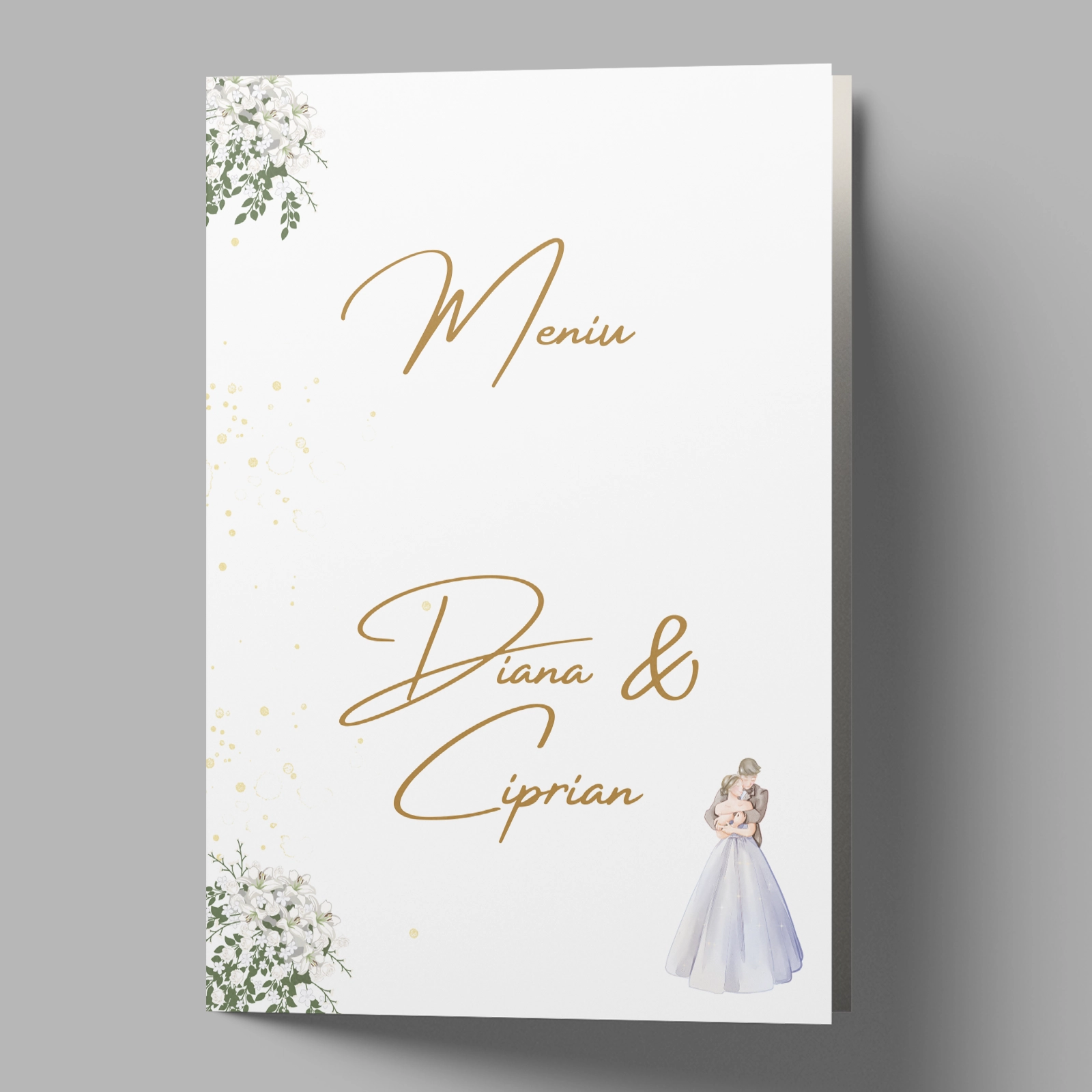 Meniu nuntă cu ilustrație miri [3]