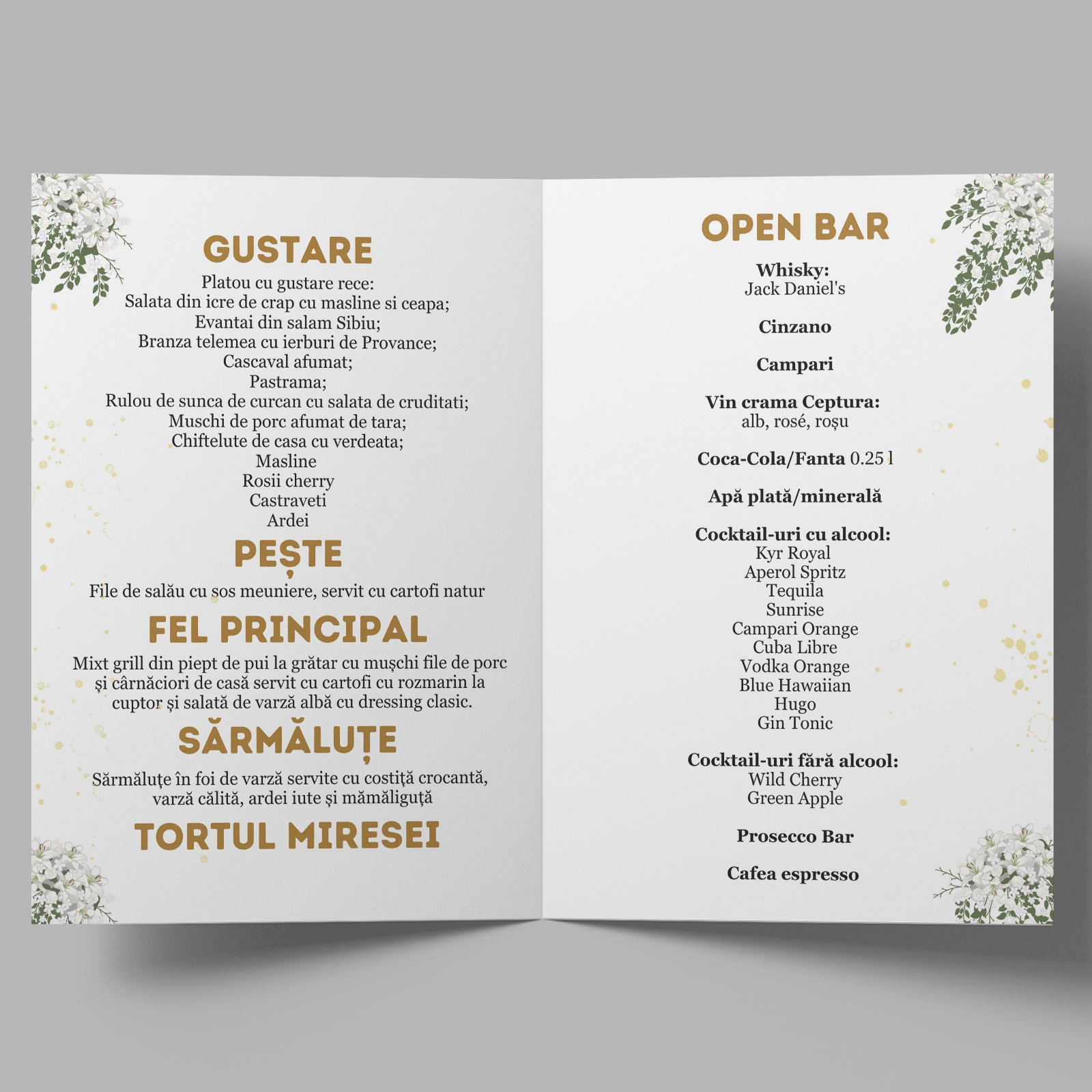 Meniu nuntă cu ilustrație miri [2]