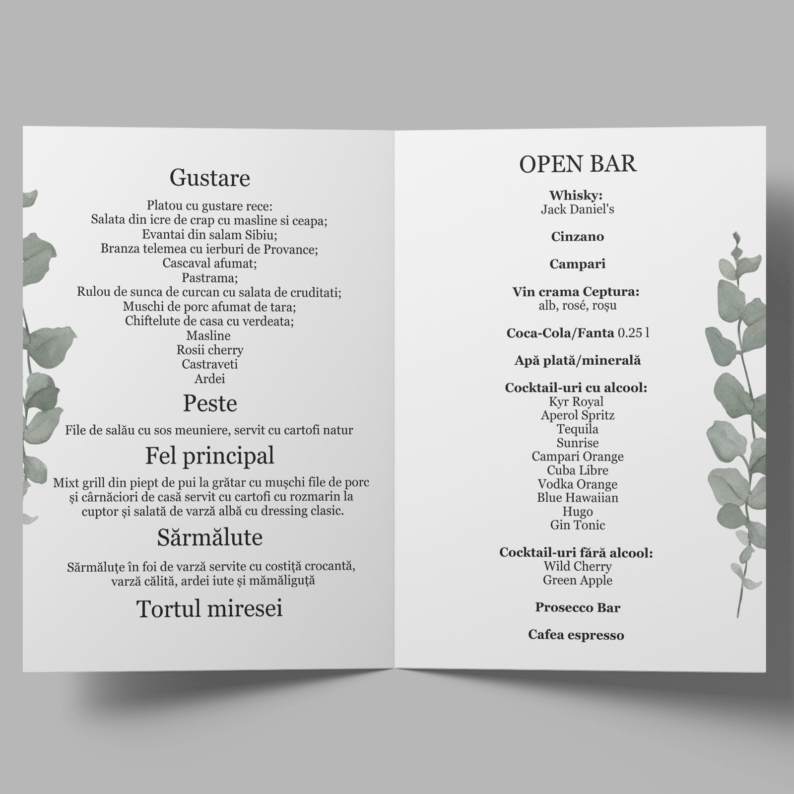 Meniu nuntă cu motiv floral [2]