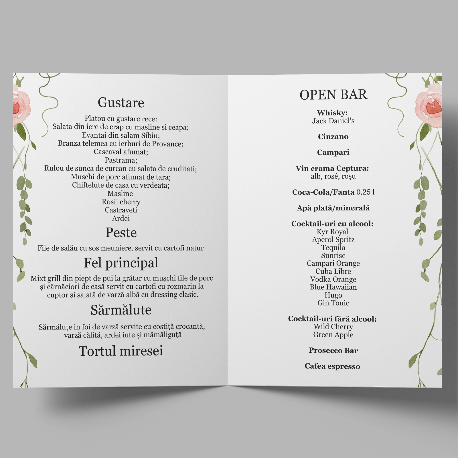Meniu nuntă fundal floral [2]