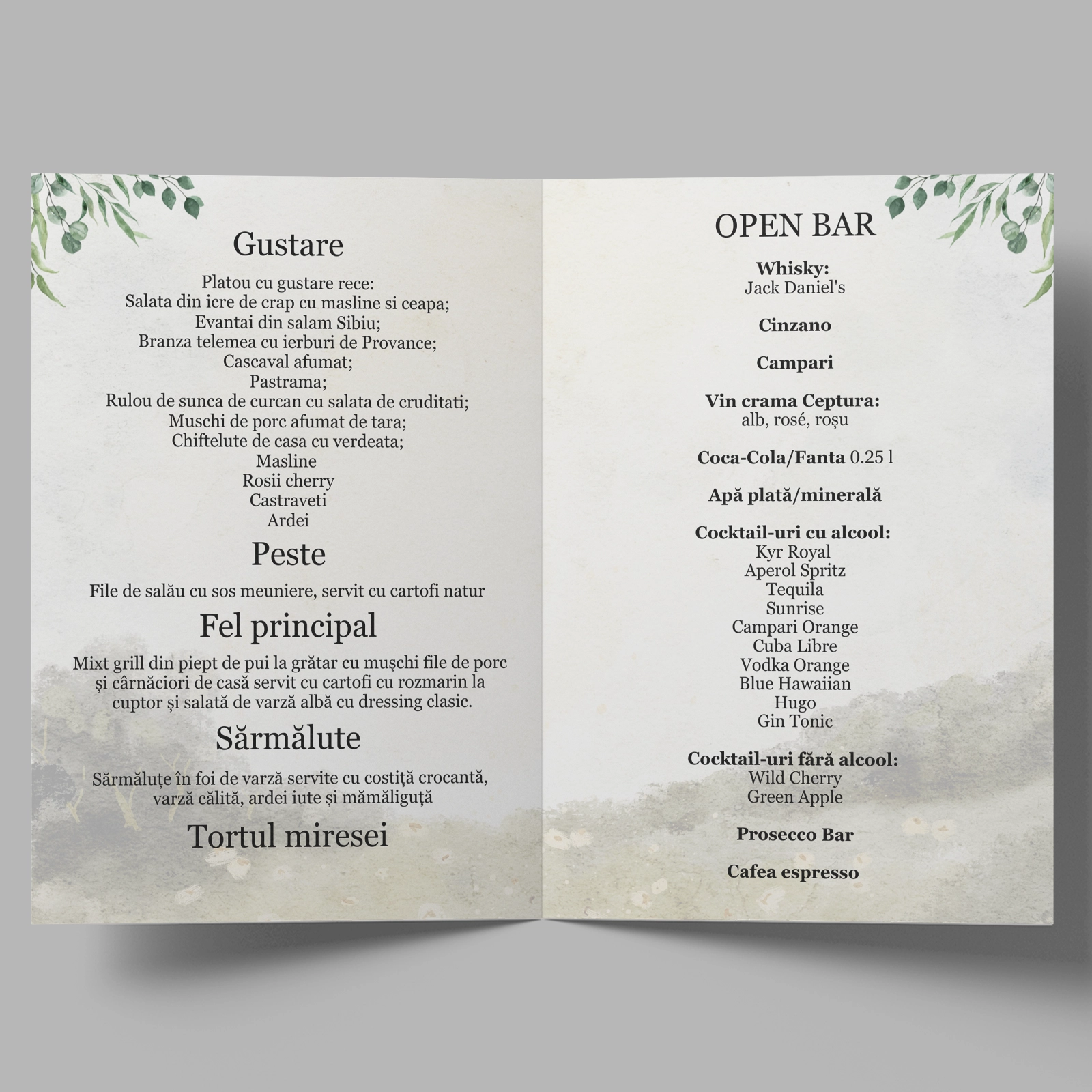 Meniu nuntă, fundal vintage cu miri [2]