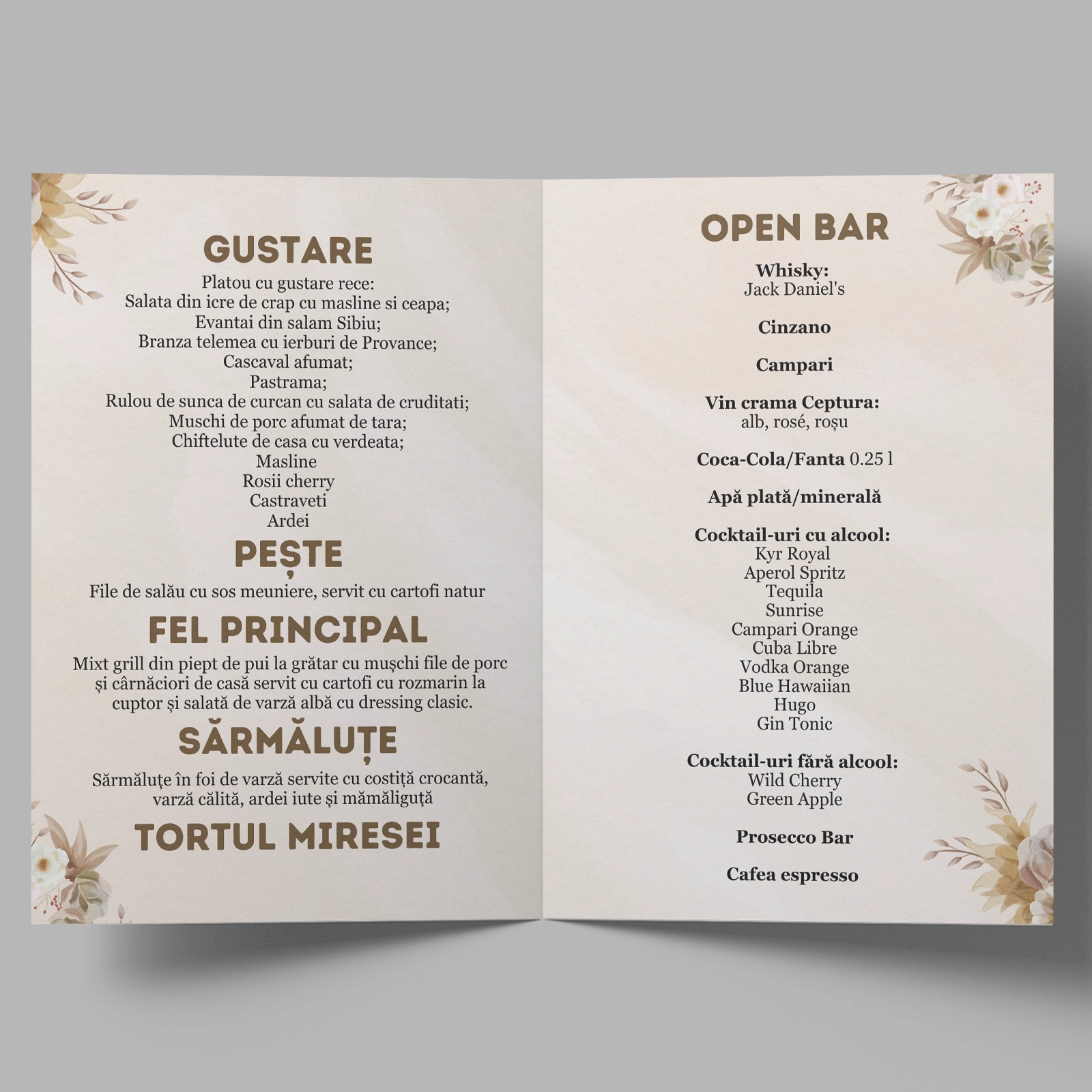 Meniu nuntă, model floral toamnă [2]