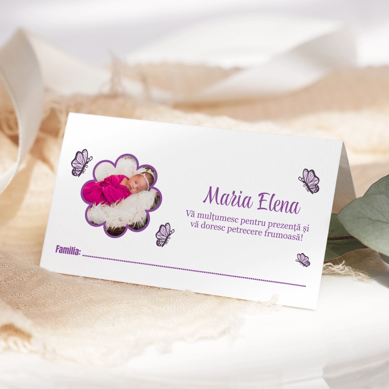 Plic bani botez mov cu poză [1]