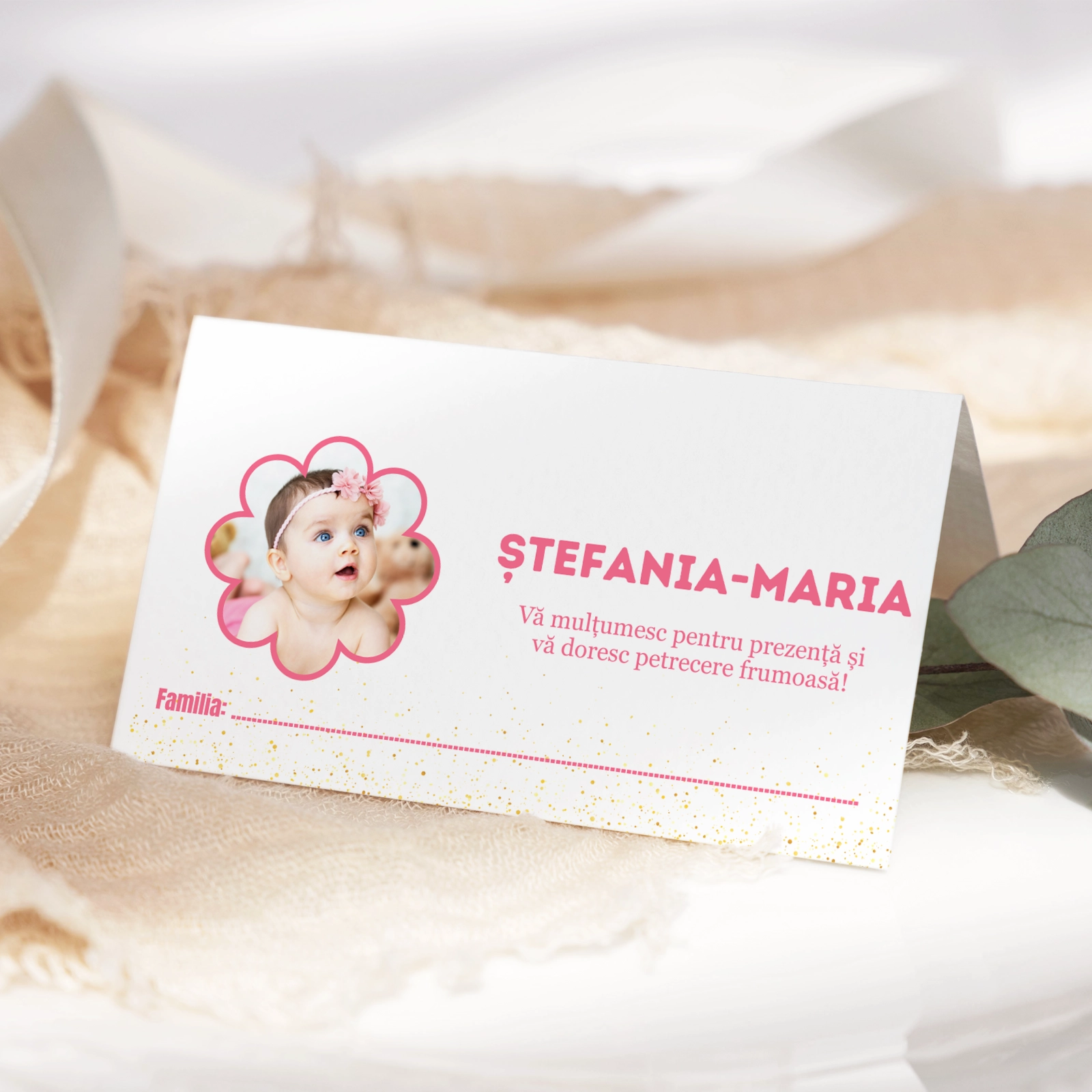Plic bani botez roz cu auriu și poză [1]