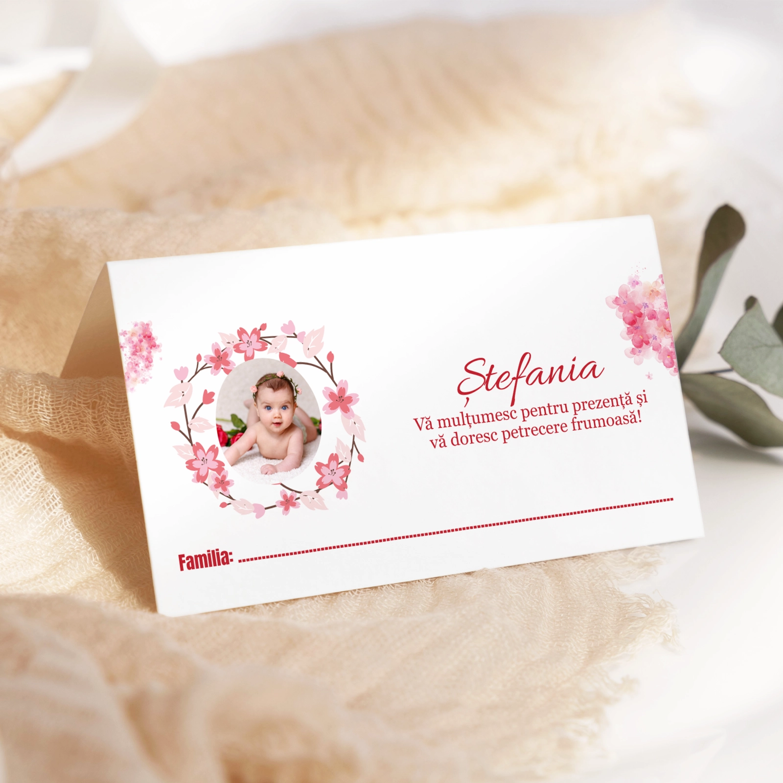 Plic bani botez roz, model floral cu poză [2]