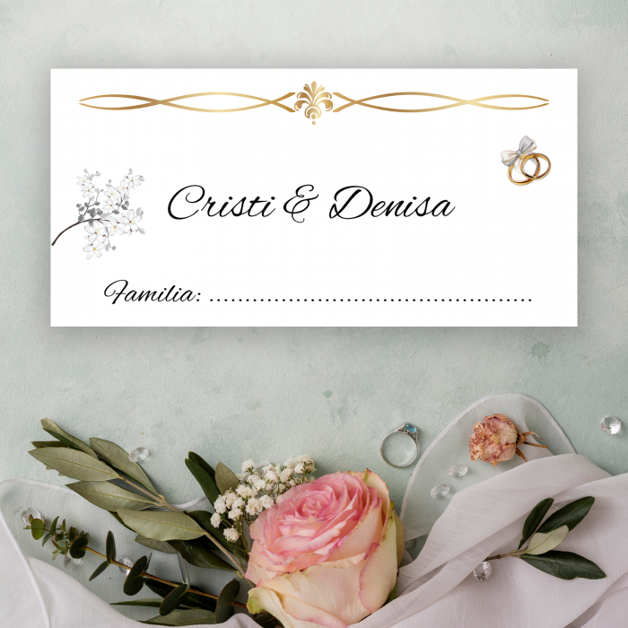 Plic bani nuntă, design floral cu inele [1]