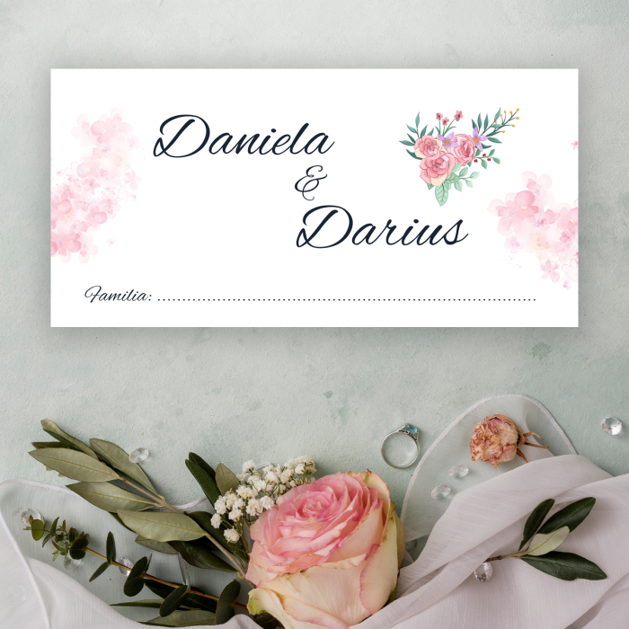 Plic bani nuntă, design floral roz [1]