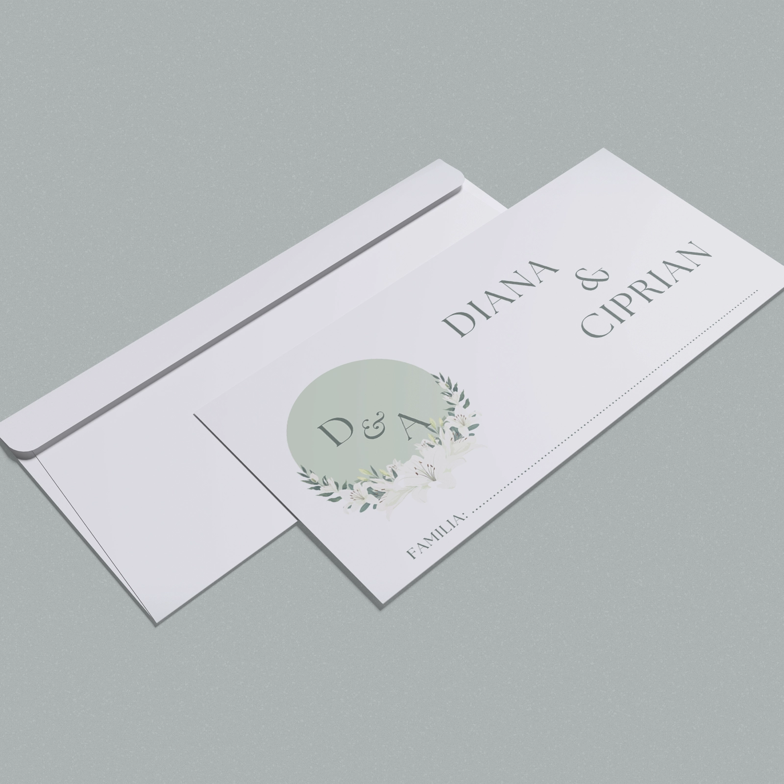 Plic bani nuntă, model floral cu inițiale [2]