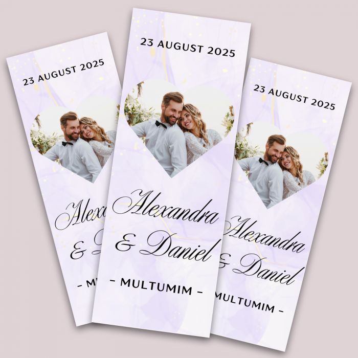 Set stickere nuntă personalizate 3x8 cm cu dată, poză, nume miri și mesaj [1]