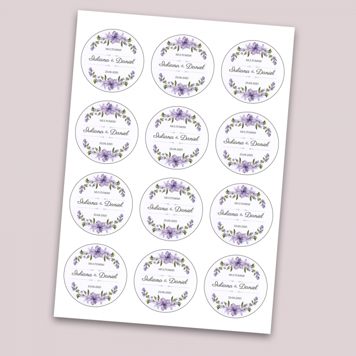 Set stickere nuntă personalizate cu nume miri, dată și mesaj - design floral [2]