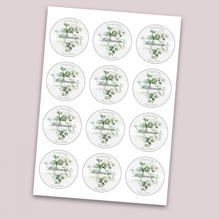 Set stickere nuntă personalizate cu nume miri, dată și mesaj - design floral [2]