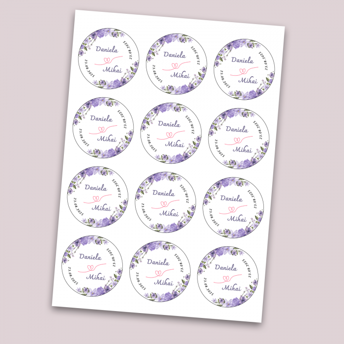 Set stickere nuntă personalizate cu nume miri și dată - design floral [2]