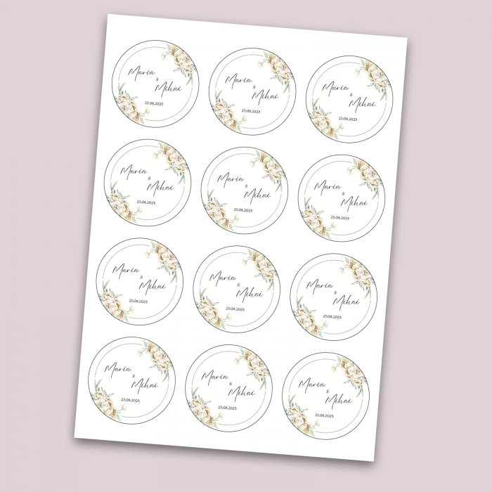 Set stickere nuntă personalizate cu nume miri și dată - design floral [2]
