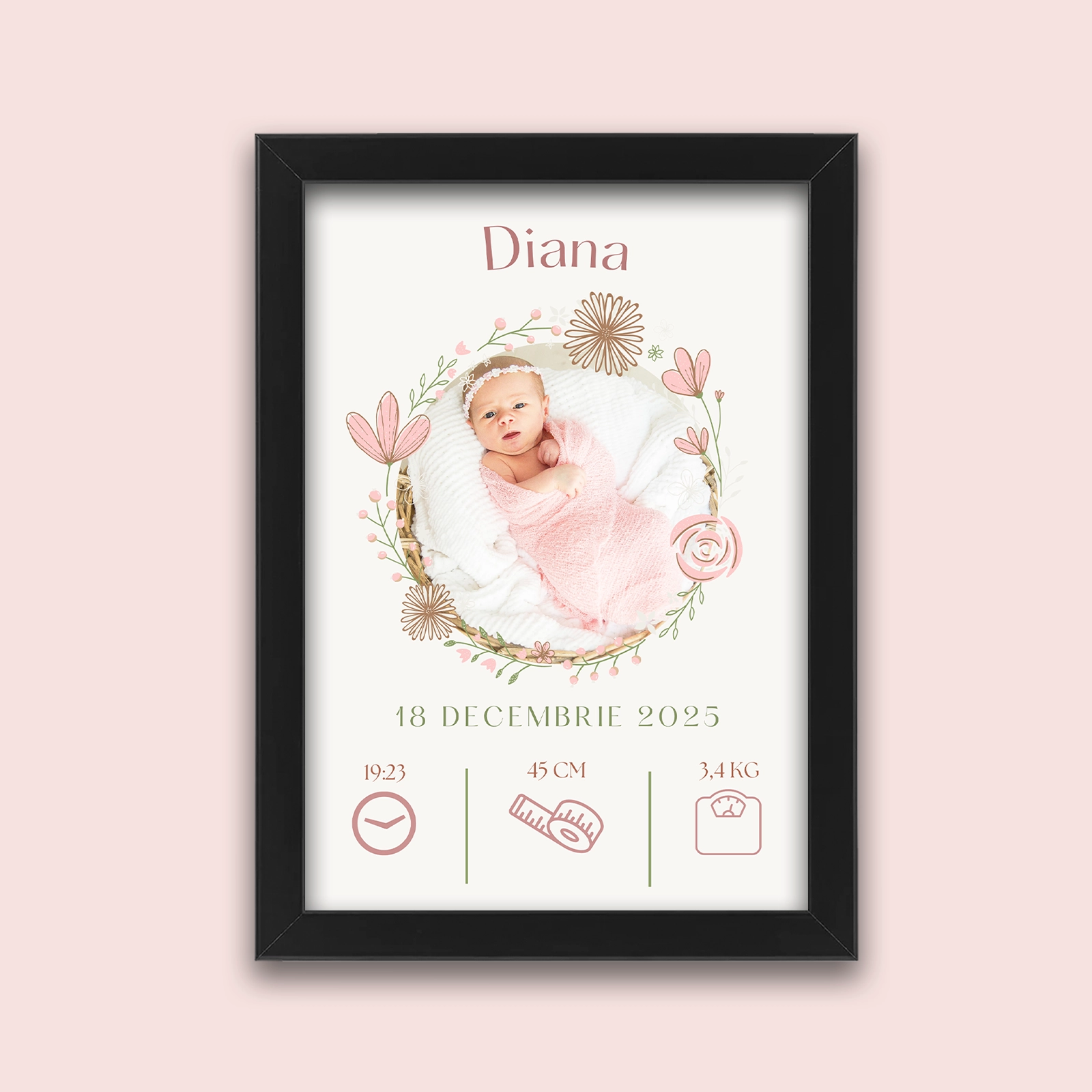 Tablou nou născut, model floral roz [2]