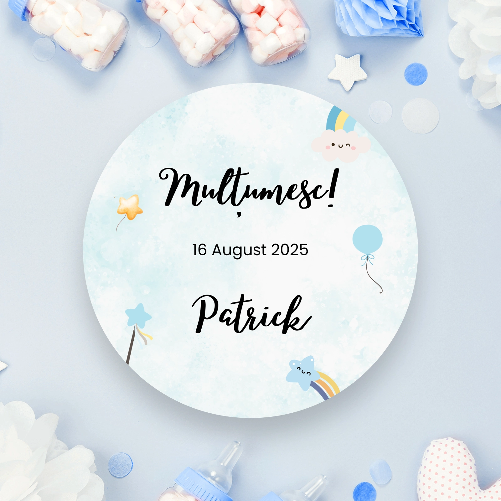 Etichete botez - Etichete botez albastre cu ilustrații