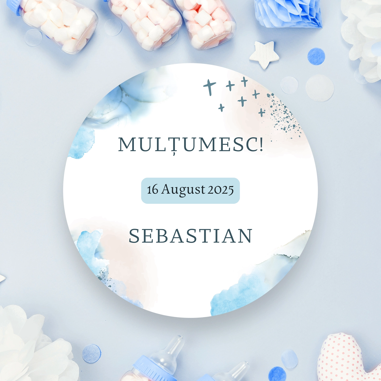 Etichete botez - Etichete botez albastre pastel