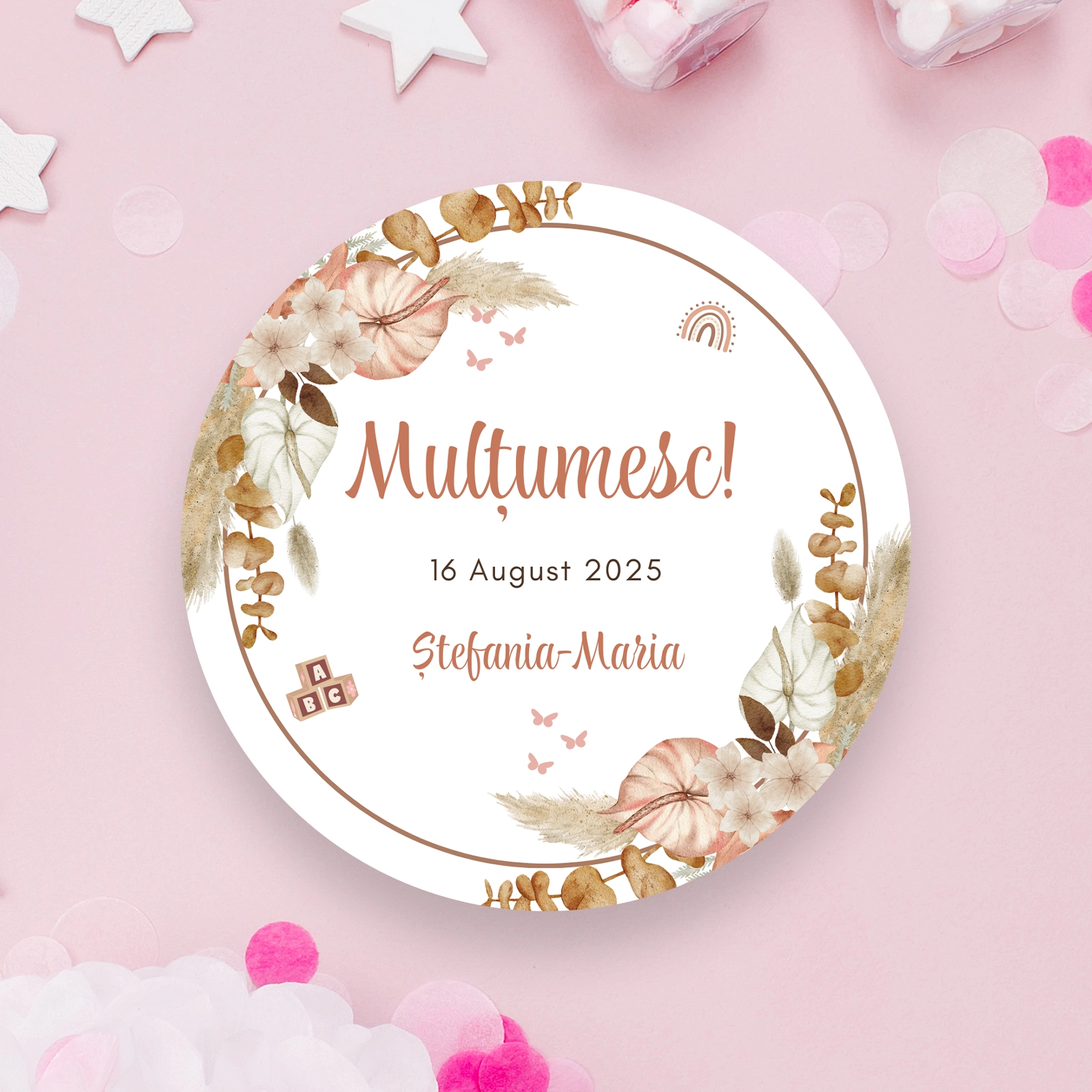 Etichete botez - Etichete botez model floral toamnă