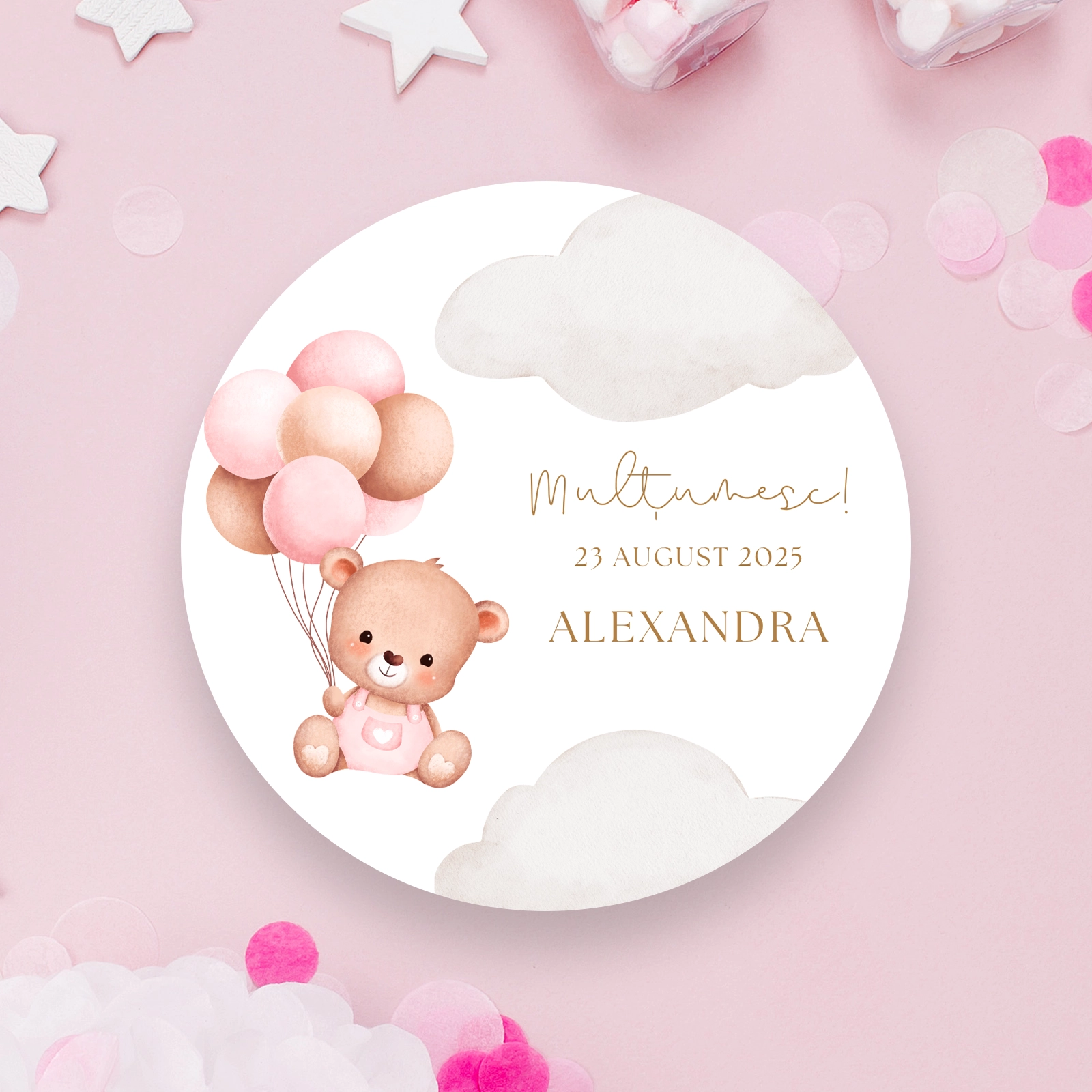 Etichete botez - Etichete botez ursuleț cu baloane