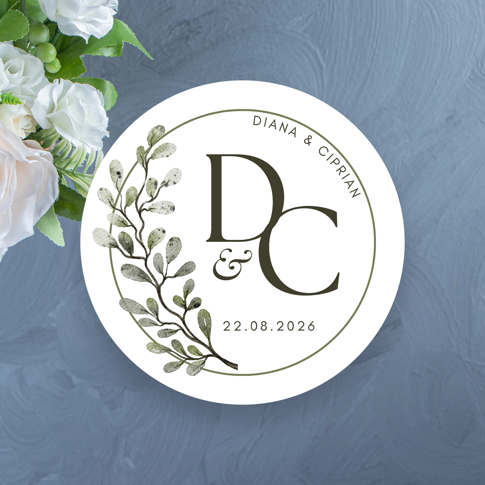 Nuntă - Etichete nuntă cu inițiale și frunze