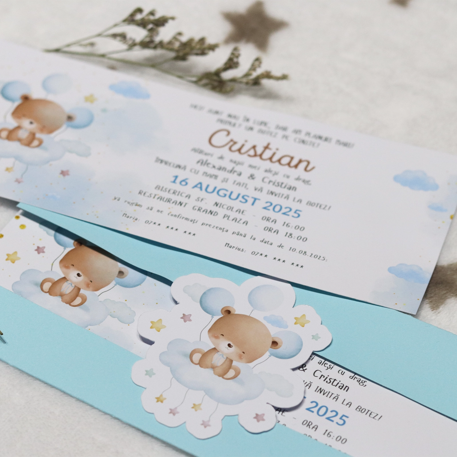 Invitație botez albastră cu ursuleț [3]