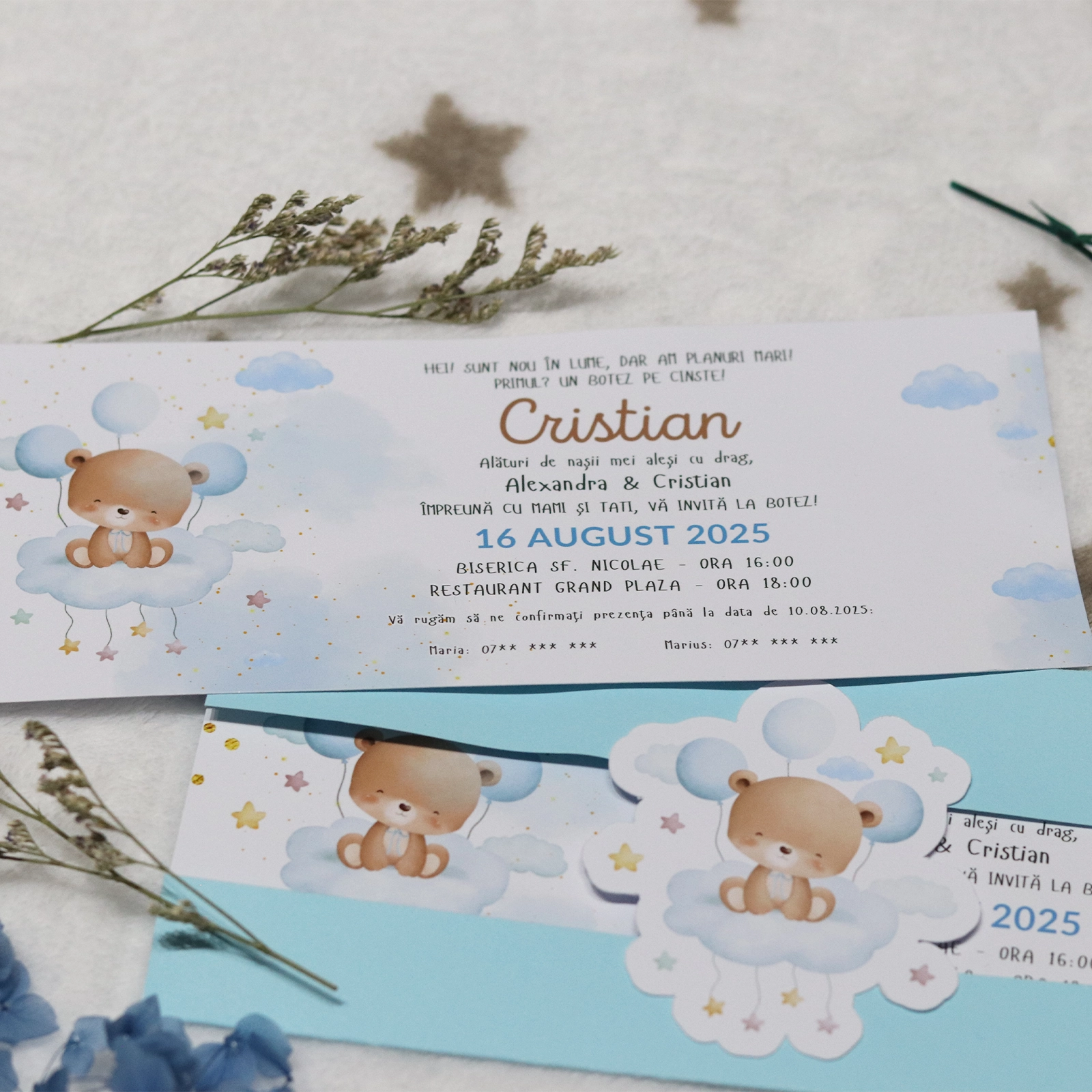 Invitație botez albastră cu ursuleț [1]