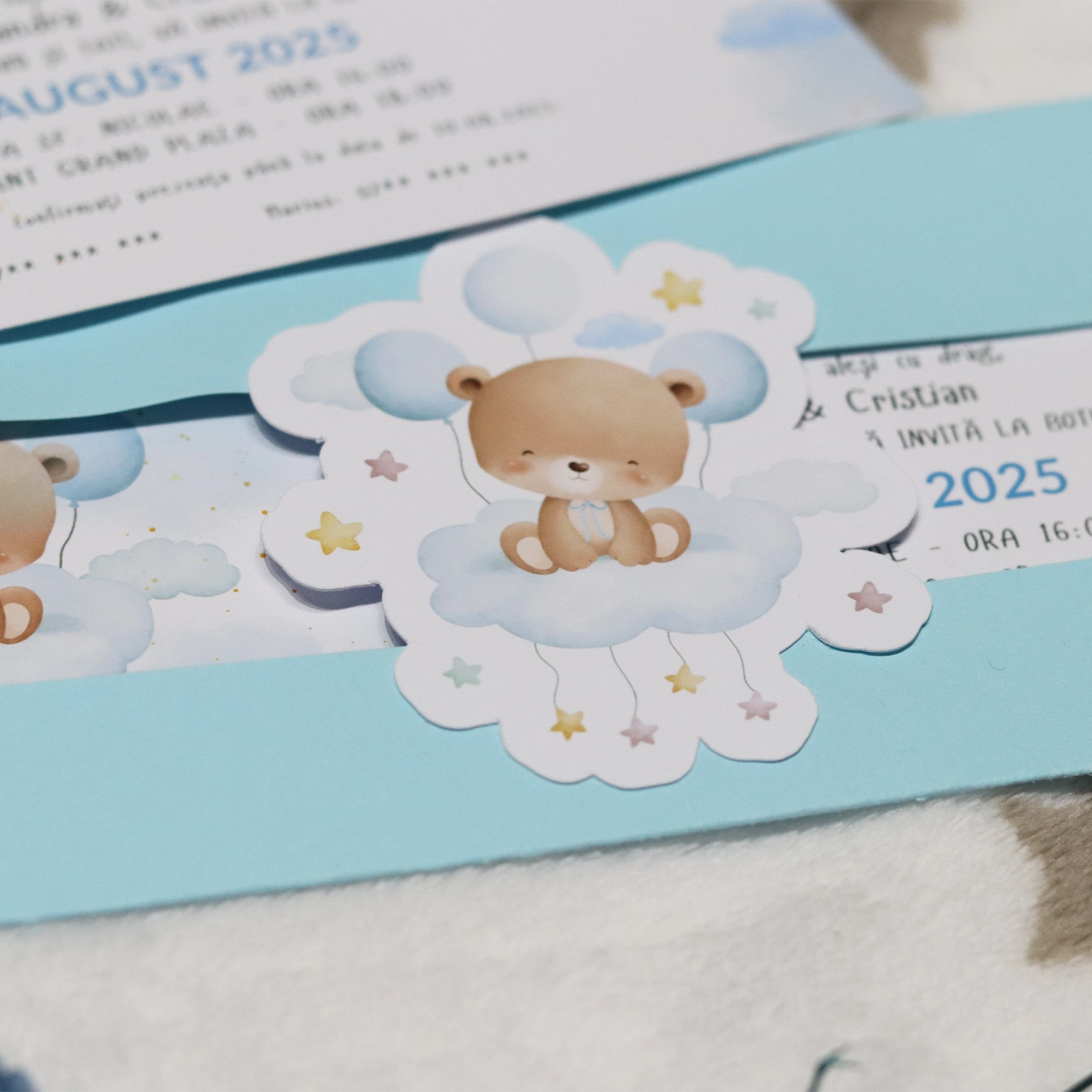 Invitație botez albastră cu ursuleț [2]