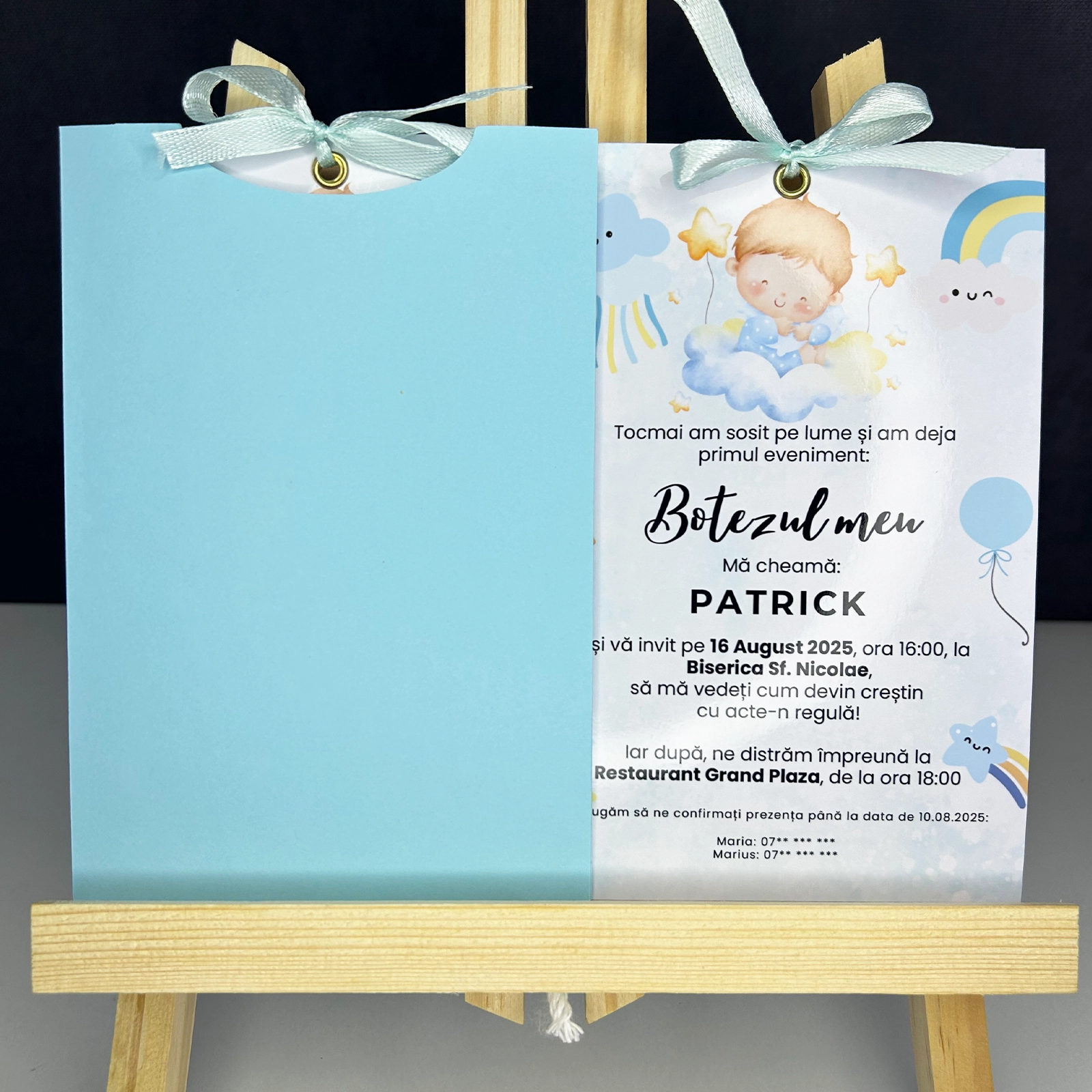 Invitații botez - Invitație botez cu ilustrație și plic