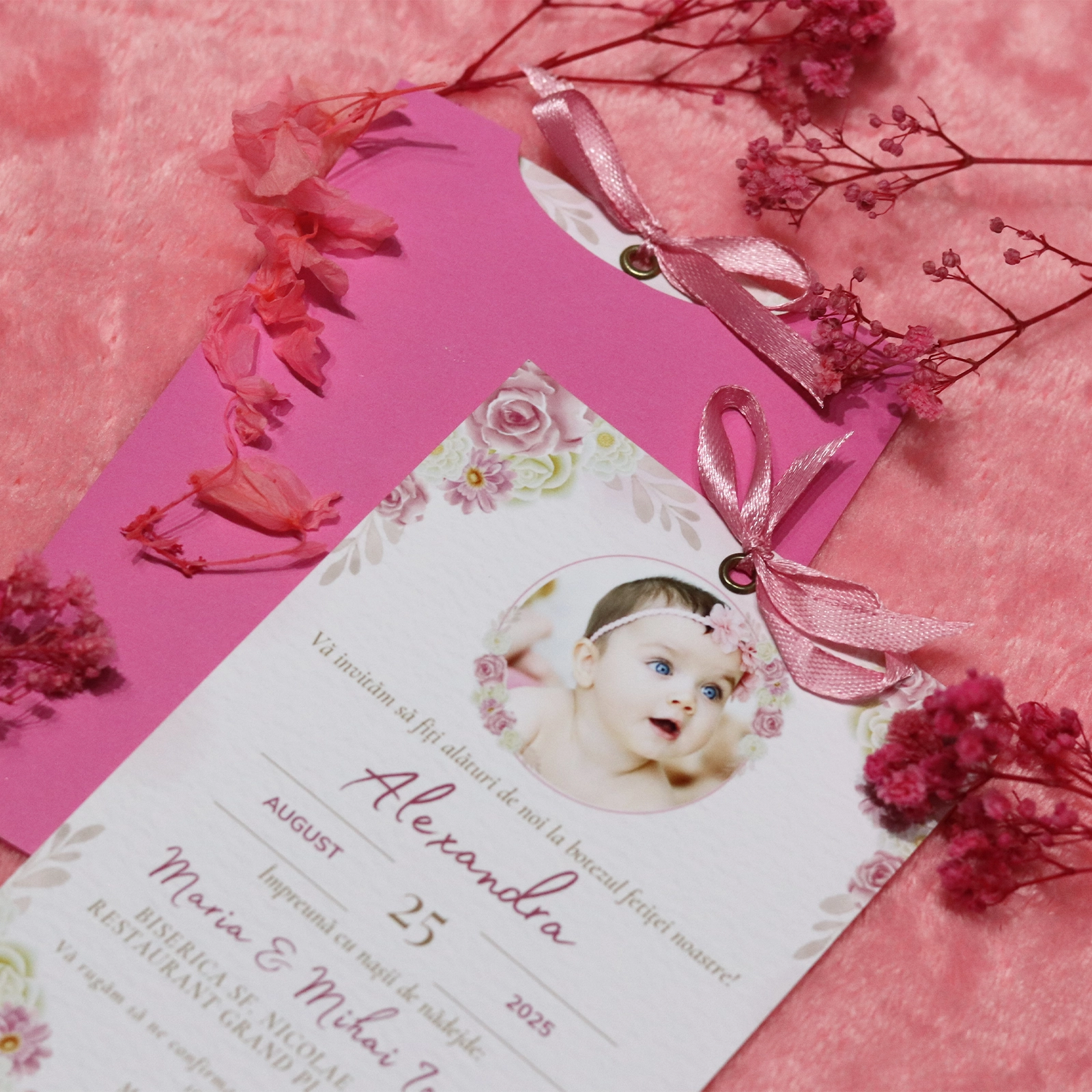 Invitație botez cu poză și plic roz [5]