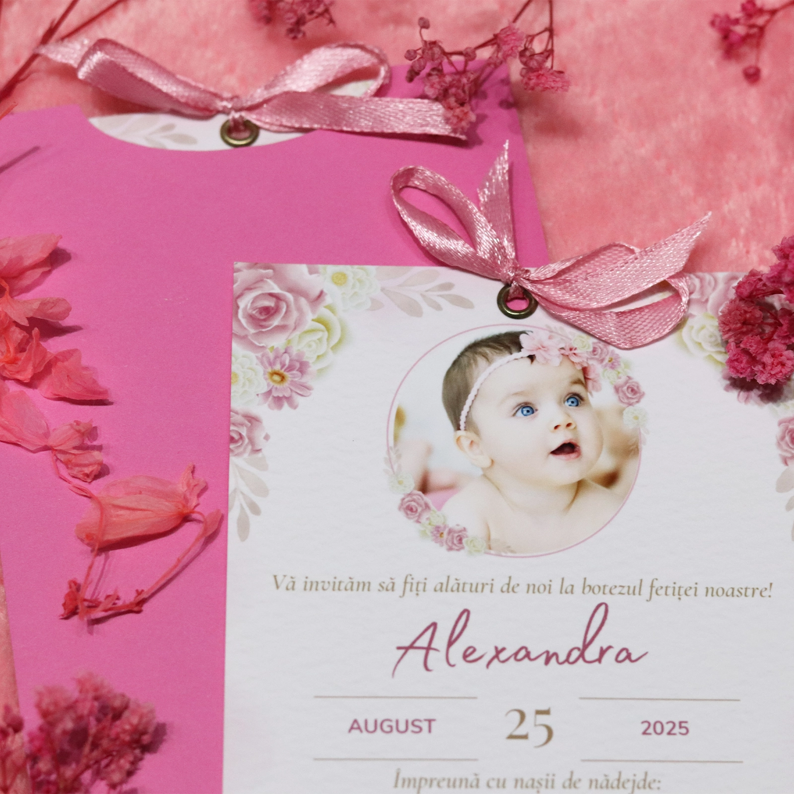 Invitație botez cu poză și plic roz [2]