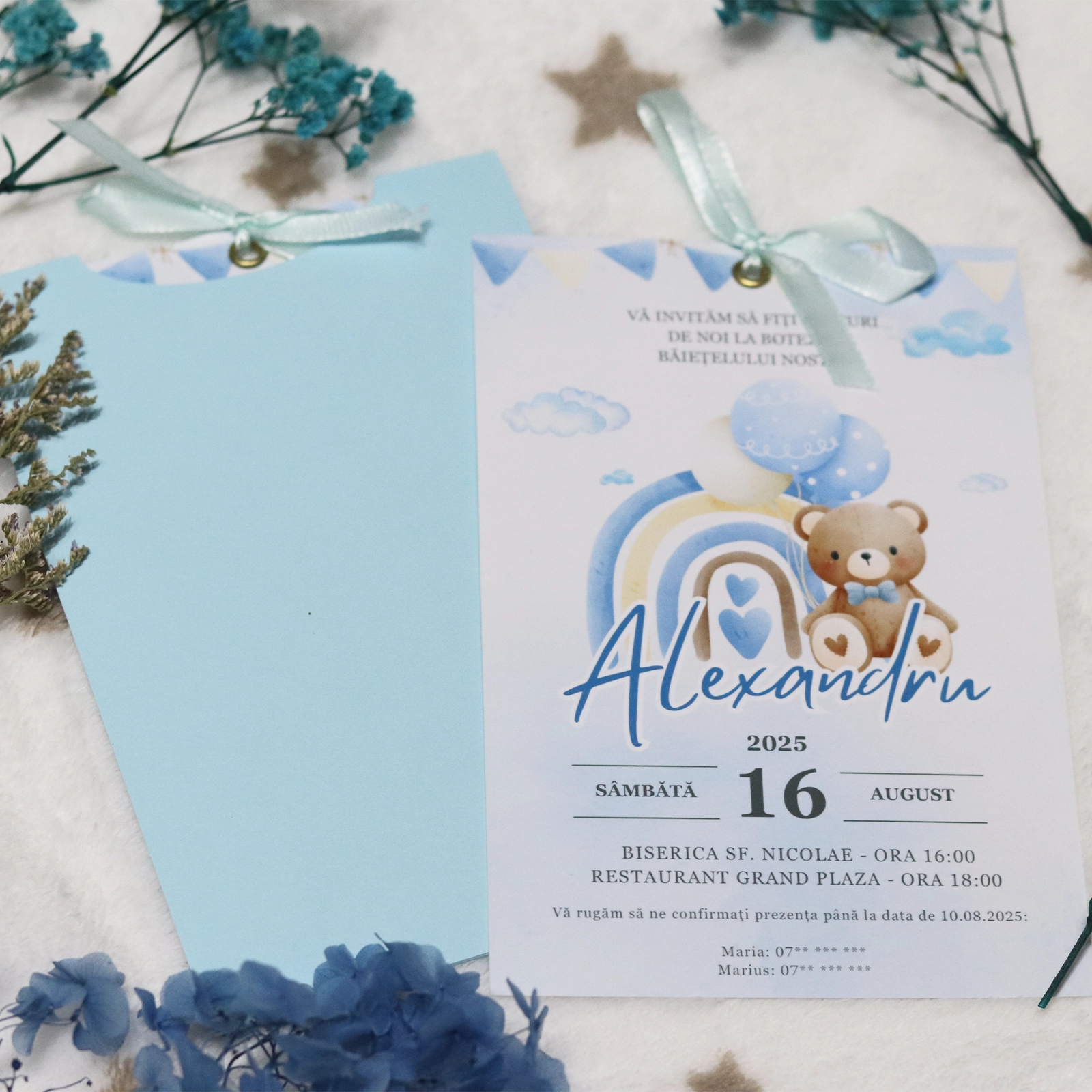Invitație botez cu ursuleț și plic [1]