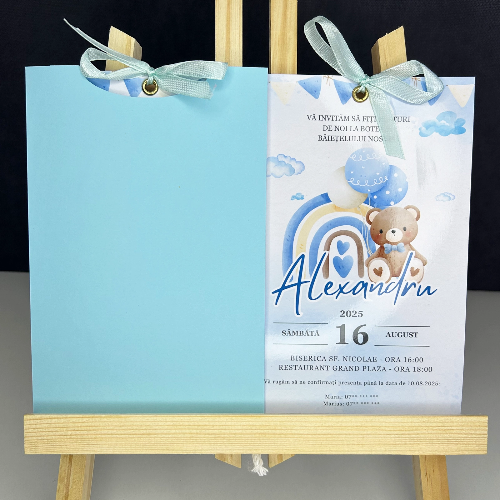 Invitații botez - Invitație botez cu ursuleț și plic