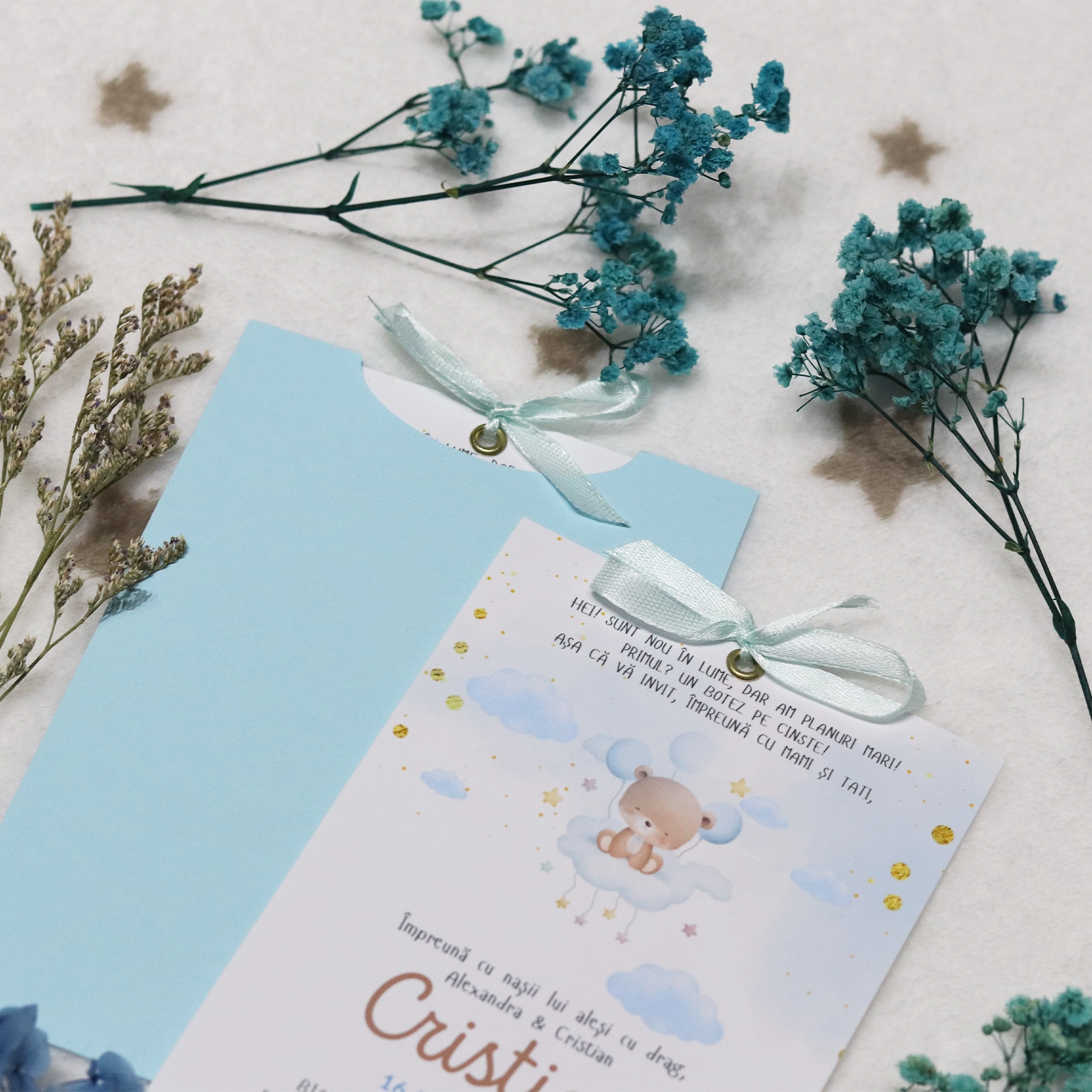 Invitație botez cu ursuleț și plic albastru [3]