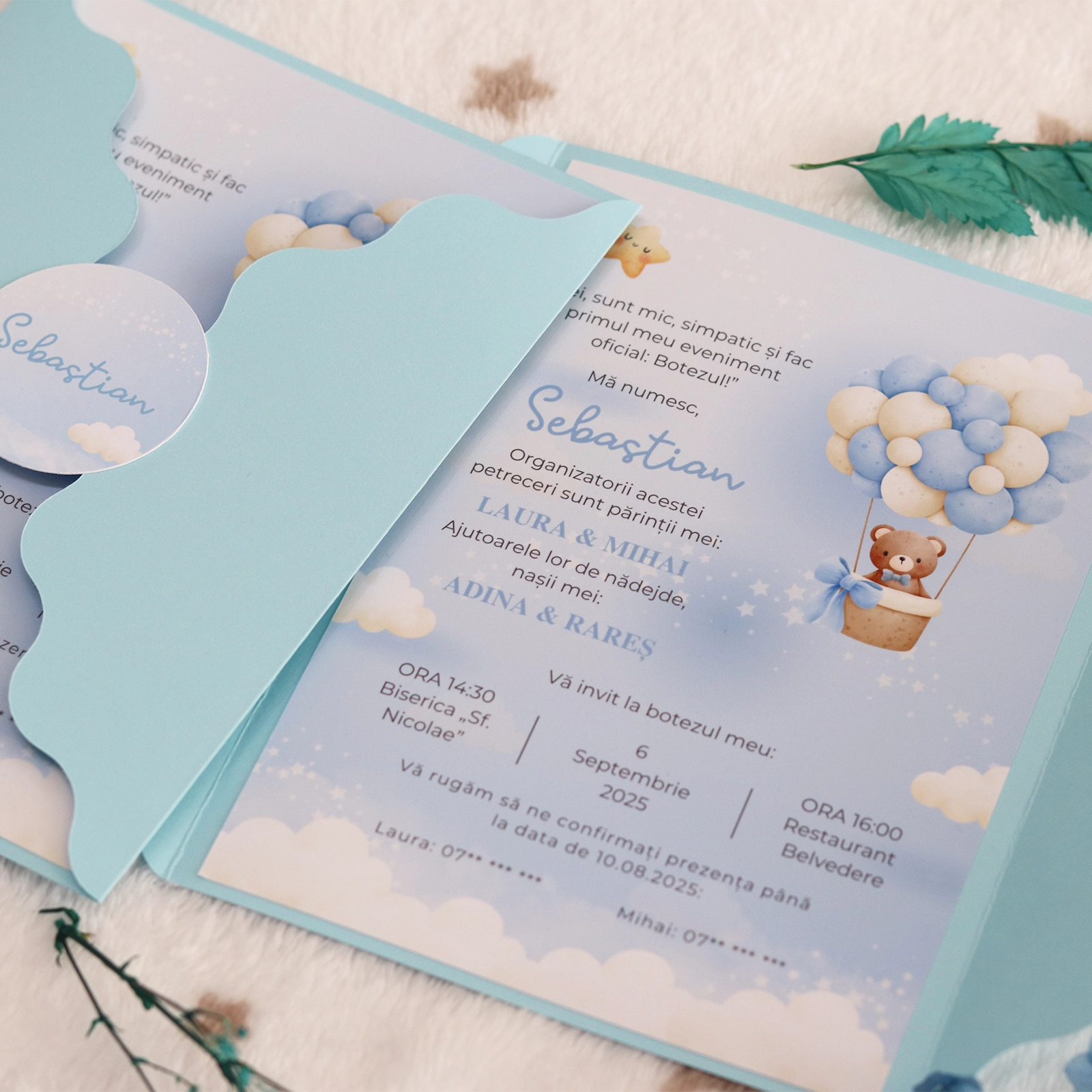Invitație botez cu ursuleț și plic albastru [5]