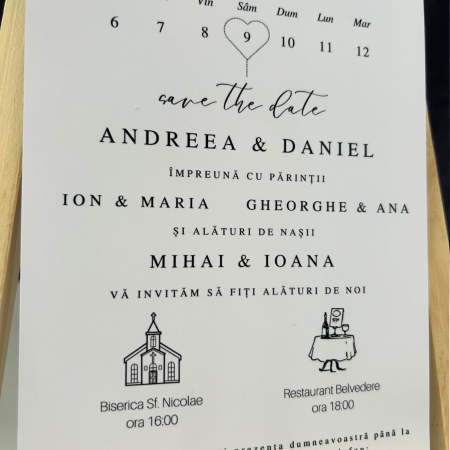 Invitație de nuntă cu calendar și plic gri [2]