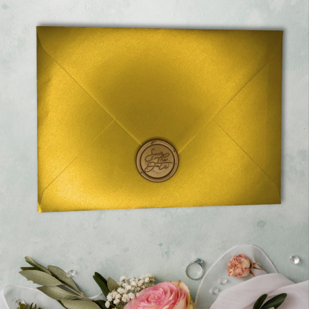 Invitație de nuntă, design floral cu plic auriu [3]