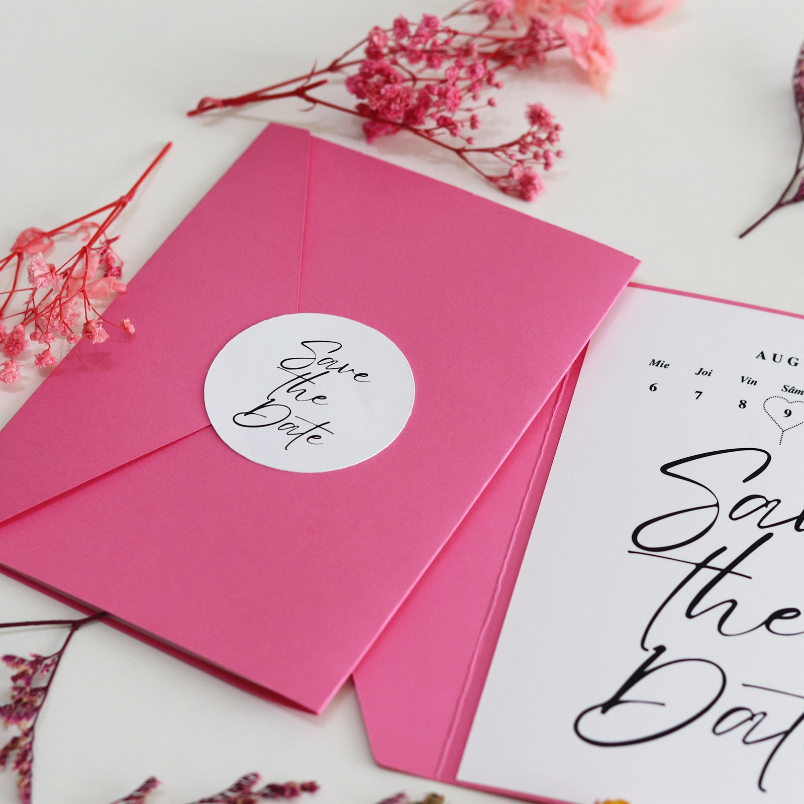 Invitație de nuntă minimalistă, pliabilă, cu toc roșu [2]